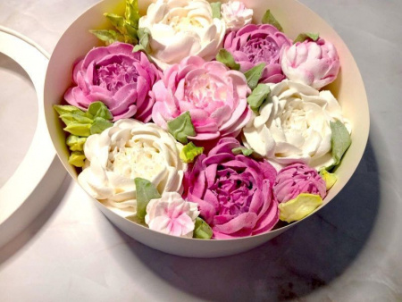 Коробка для выпечки круглая (шайба) 20•8 см РОЗОВАЯ (окно, крышка+дно) | упак. 5-20 шт