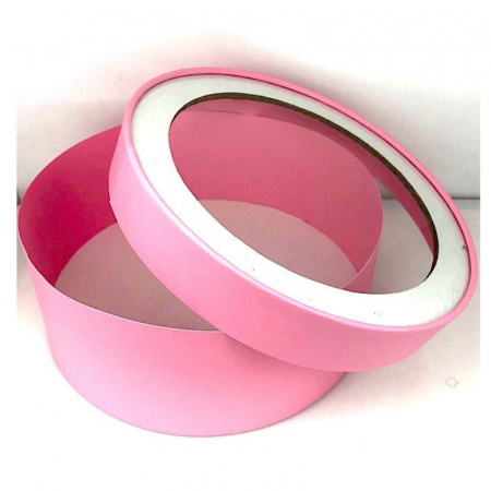 Коробка для выпечки круглая (шайба) 20•8 см РОЗОВАЯ (окно, крышка+дно) | упак. 5-20 шт