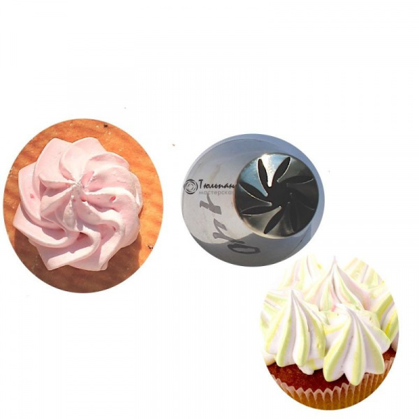 Насадка закрытая роза №140 Звёздное Колесо | M размер 8 скошенных лучей (Russian Pastry Tube Closed Rose #140 - Pinwheel | M size | by Tulip Workshop)