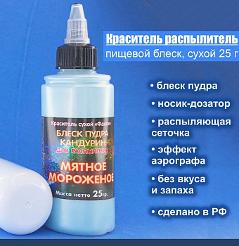 Пищевой краситель распылитель 25 г сухой Блеск-Пудра МЯТНОЕ Мороженое
